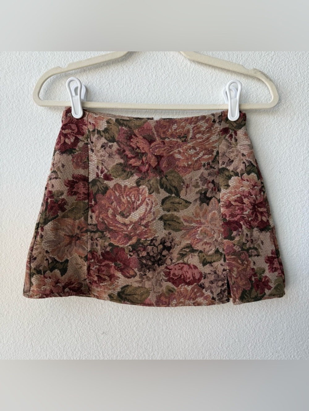 Floral Tapestry Slit Mini Skirt - Rose & Olive